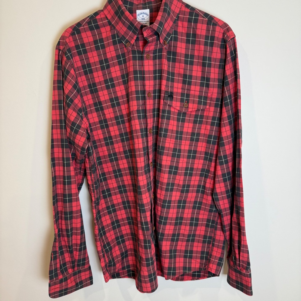 Brooks Brothers Red Plaid Long Sleeve Button Down Shirt Mens Medium